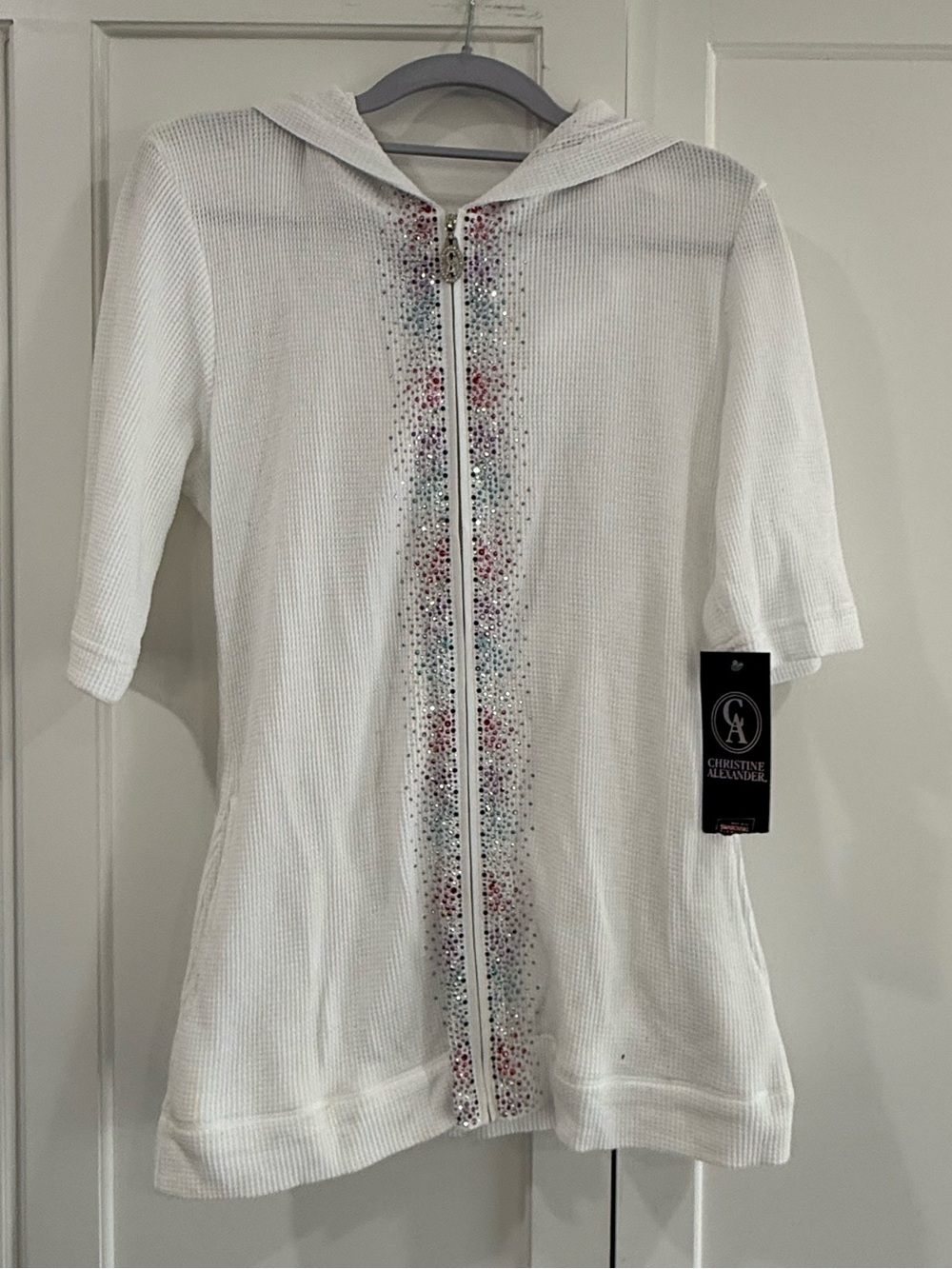 Christian Alexander White Hooded Short Sleeve Zip-Up Top – Y2K